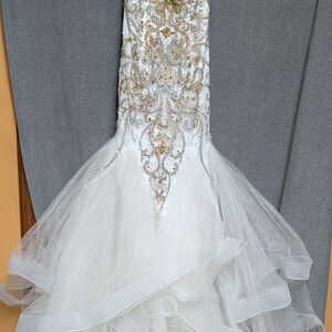 Mac Duggal White and Gold Wedding Dress